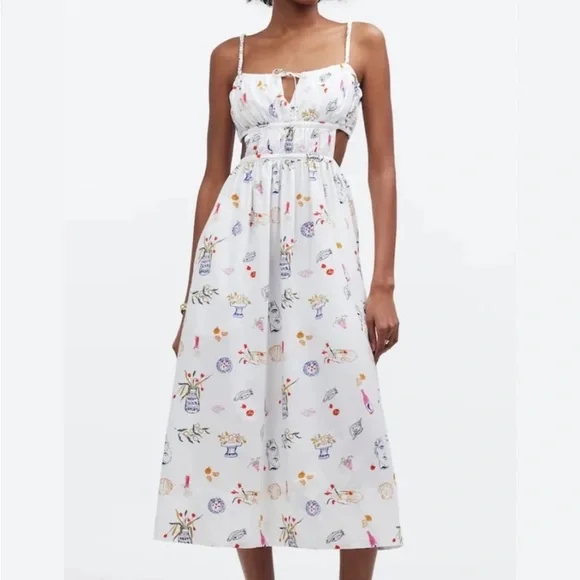 Madewell x Lisa says gah cutout midi dress Greek flower food dress NWT - Picture 1 of 4